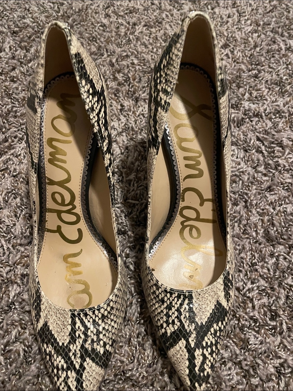 Sam Edelman Snake-Print Pointed Toe Pumps - Beige and Black